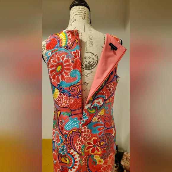 TALBOTS WOMEN'S Pink Sleeveless Textured Shift Dress-Mod Floral,Size 6. - Picture 5 of 10
